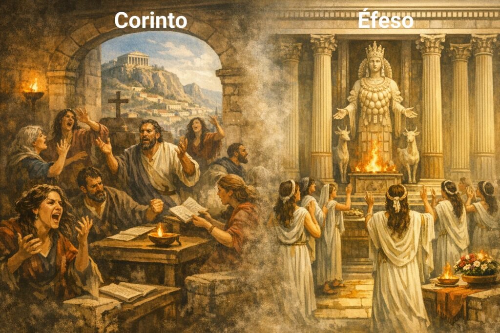 Ciudades de Corinto y Éfeso: Ilustración de mujeres en la iglesia primitiva.