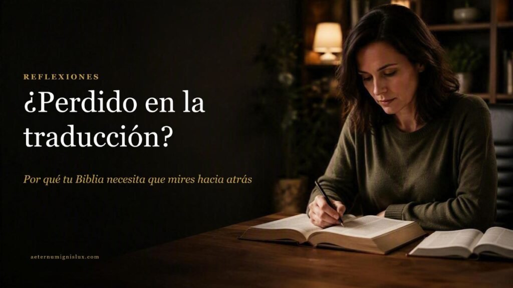 Mujer estudiando una Biblia abierta y tomando notas, en una reflexión sobre traducción bíblica e idiomas originales